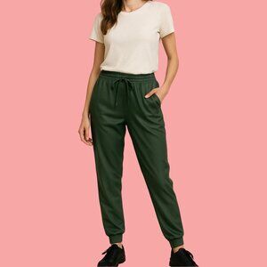 🌿 Jolt Forest Green Satin Joggers | Size S | Stretchy & Sleek Lounge Pants